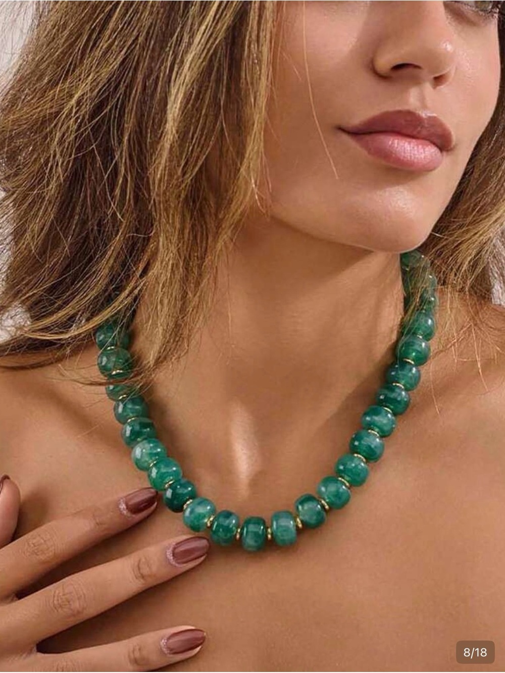 NWT Emerald Green Chunky Bead Necklace with Gold Accents